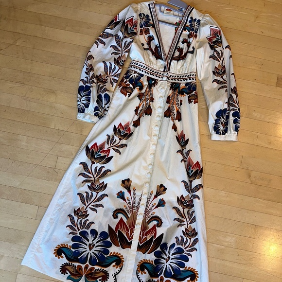 NEW FARM Rio cream with florals maxi dress, XXS, GD1192 - Picture 4 of 6